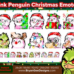 Pink Penguin Christmas Twitch Emotes for Streaming Youtube Emotes Discord Emotes Tiktok Emotes Premade Emotes P2U Pay to Use