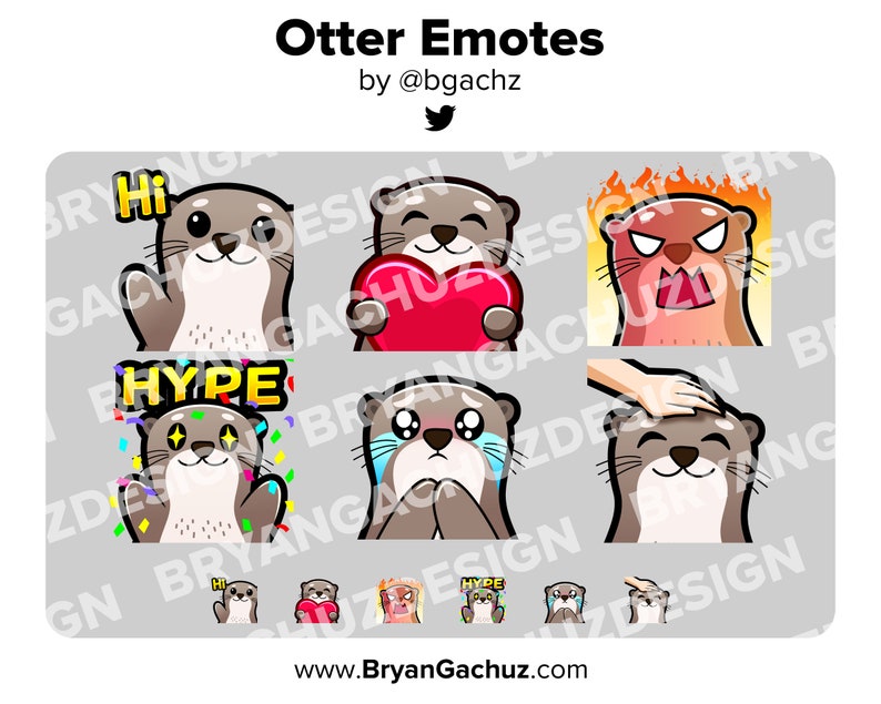Otter Wave Rage Love HYPE Discord or Youtube Sad and Pat Emotes for Twitch