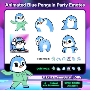 Animated Blue Penguin Party Emotes | Jammies Bobble Dance DJ Twerk Wiggle | Twitch Youtube Discord Kick Tiktok Rumble | Cute Penguin Emotes