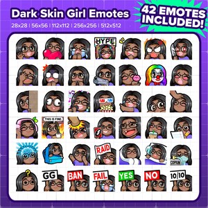 Dark Skin Girl with Glasses Twitch Emotes MEGA Bundle for Streaming, Youtube, Discord, Kick, TikTok, Rumble, Emojis, P2U Premade Emotes