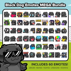 Black Dog Twitch Emotes MEGA Bundle for Streaming Youtube Emotes Discord Emotes P2U Premade Emotes, Black Labrador Dog Emotes