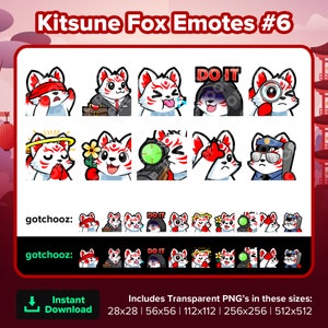 Kitsune Fox Twitch Emotes Blind Business Tongue Do It SUS Pray Flower Sniper L Cop for Streaming Youtube Discord TikTok Kick Rumble Emotes