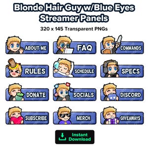 Blonde Hair Guy with Blue Eyes Twitch Panels for Streaming | Panels for Youtube Kick Rumble Streamer Panels Streamer / Twitch Graphics