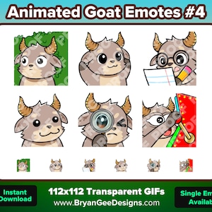 Animated Goat Twitch Emotes Hiding Bush, Clapping, Notes, POP, Sus Magnifying Glass, Gamba for Twitch Youtube Discord for Streaming