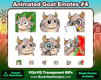 Animated Goat Emotes Pack #4 | Hide in Bush, Clap, Notes, Pop Mouth, SUS, Gamba | Twitch Discord YouTube VTuber GIF Emotes