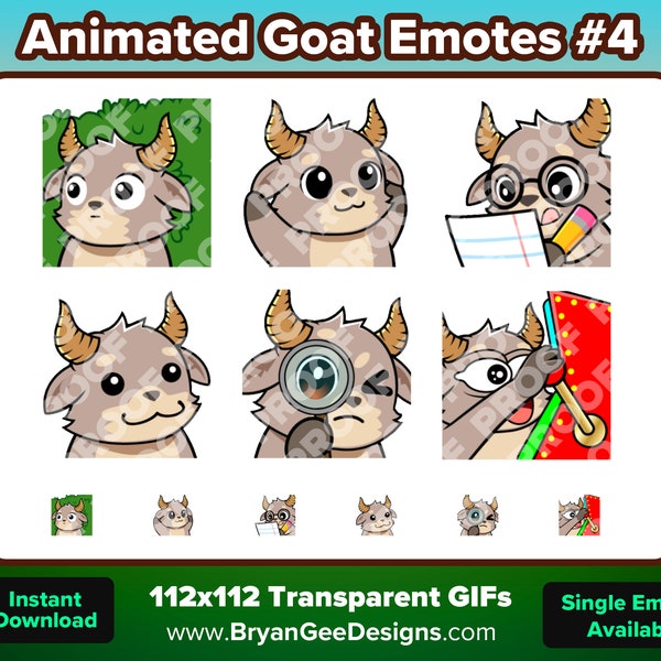 Geanimeerde Geit Twitch-emotes Verbergen Bush, klappen, notities, POP, Sus vergrootglas, Gamba voor Twitch Youtube Discord voor streaming