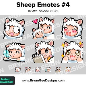 Sheep Twitch Emotes for Streaming Derp Hug Gasm Sleep Notes Study Wow Youtube Emotes Discord Stickers Lamb Emotes