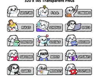 Pannelli White Dog per Twitch per lo streaming, pannelli YouTube, pannelli Kick, pannelli Rumble, pannelli per streamer, grafica per streamer, grafica per Twitch