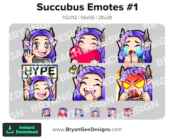 Succubus Girl Demon Girl Twitch Emotes für Streaming Wave Hi Love Heart Sad Cry HYPE Laughing LUL Rage Angry Youtube Emotes Discord Sticker