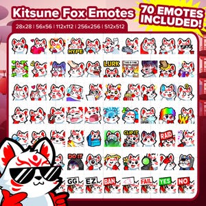 Kitsune Fox Twitch Emotes MEGA Bundle for Streaming, Youtube Emotes, Discord Emotes, Kick Emotes, TikTok Emotes, Rumble Emotes, Japanese Fox