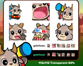 Animated Goat Emotes Pack #9 | Hype Train, GASP, Bonk, HAI, Popcorn, Flirt | Twitch Discord YouTube VTuber GIF Emotes
