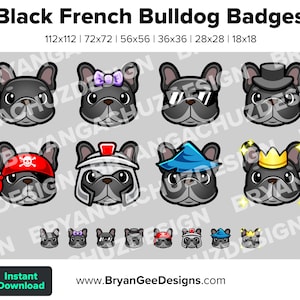 Czarny Buldog Francuski Odznaki Twitch Odznaki Bit Punkty Kanału Odznaki Discord Odznaki Youtube Odznaki Subskrybentów Odznaki Facebook Odznaki TikTok