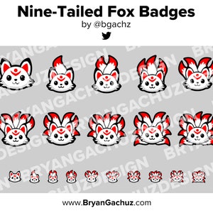 Nine Tail Kitsune Fox Twitch Badges Bit Badges Channel Points Discord Badges Youtube Badges Subscriber Badges Facebook Badges TikTok Badges