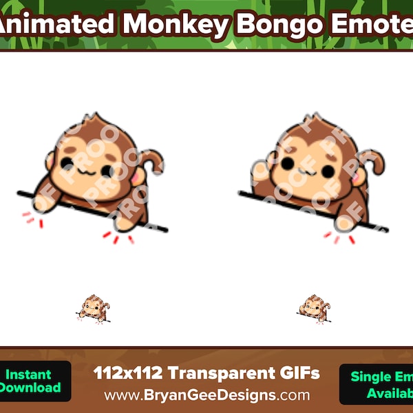 Geanimeerde Bongo Monkey Emote voor Twitch of Discord