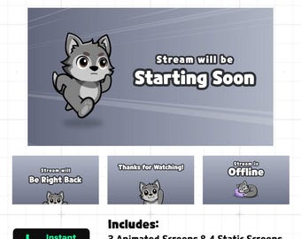 Animated Wolf Stream Screens – Starting Soon, Be Right Back & Offline | Twitch YouTube Kick Stream Pack 1920x1080
