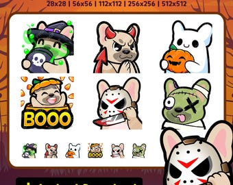 Brown French Bulldog Emotes Spooky Sip Devil Ghost Pumpkin Boo Jason Knife Zombie Derp Twitch Youtube TikTok Discord P2U Halloween