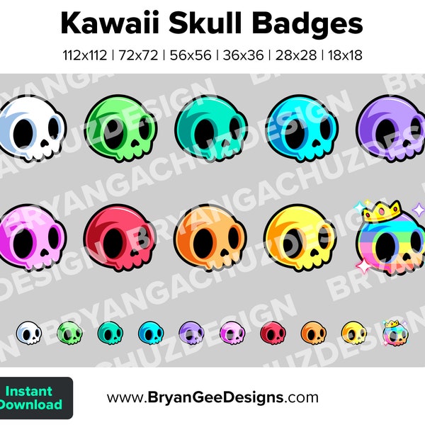 Kawaii Skull Twitch Badges Bit Badges Points de chaîne Badges Discord Badges Youtube Badges Abonnés Facebook Badges Tiktok Badges