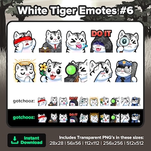 White Tiger Twitch Emotes Blind Business Tongue Do It SUS Pray Flower Sniper L Cop for Streaming Youtube Discord TikTok Kick Rumble P2U