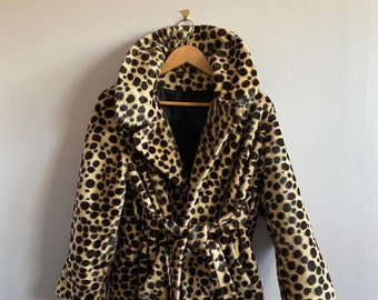 1960s Faux Leopard Fur Over Coat Vintage 60s Double Breasted Animal ...