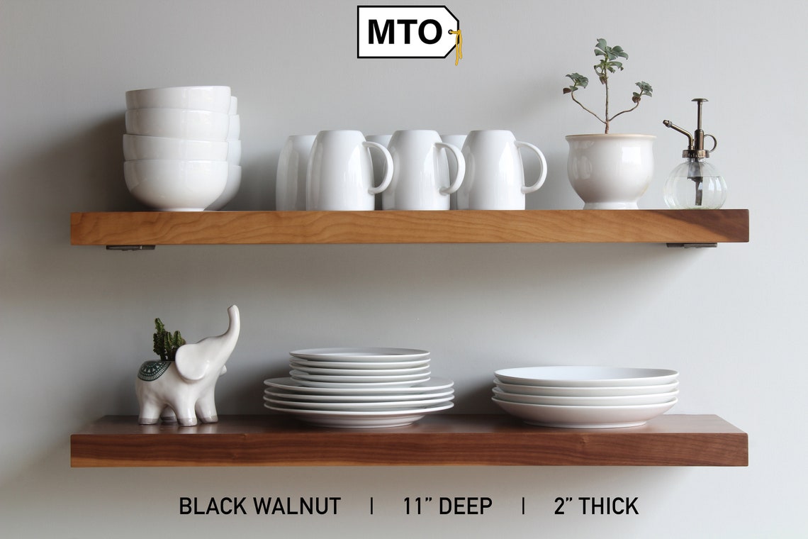 Black Walnut Floating Shelves Deep Kitchen Dishes Modern Etsy