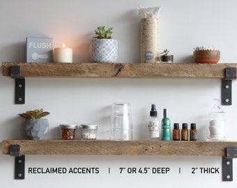 Urban Legacy Accent Shelves | Reclaimed Barn Plank with Full Brackets | Set of 2 | Rustic Shelves, Kitchen Wood Shelves, Reclaim Wood Shelf