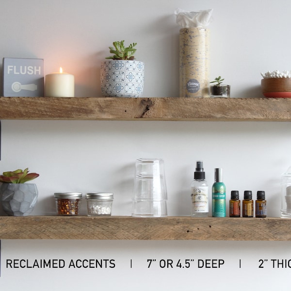Urban Legacy Accent Shelves | Reclaimed Barn Plank with Full Brackets | Set of 2 | Rustic Shelves, Kitchen Wood Shelves, Reclaim Wood Shelf