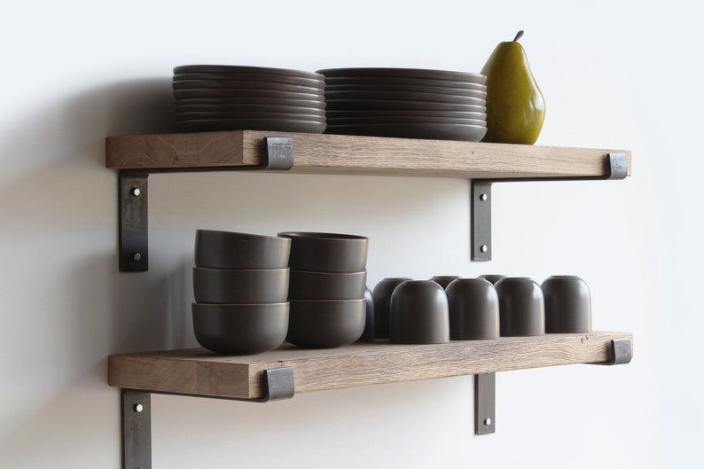 Deep Kitchen Shelves Hardwood Set of 2 Modern Sleek Etsy