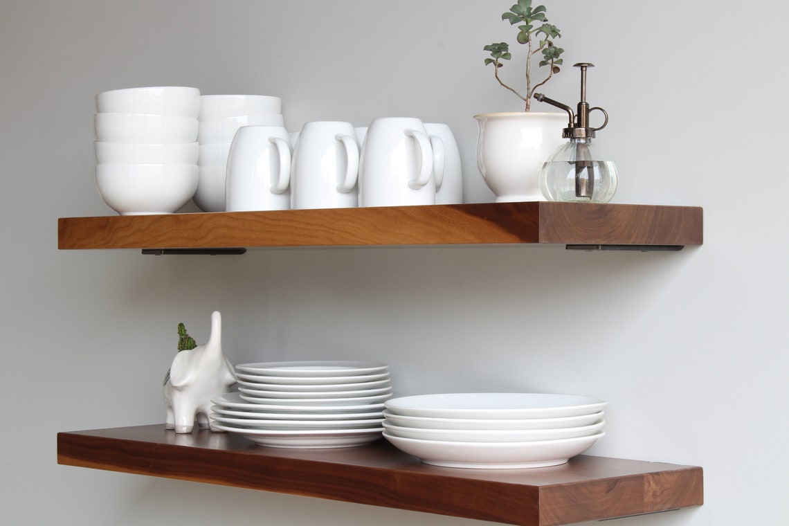 Black Walnut Floating Shelves Deep Kitchen Dishes Modern Etsy