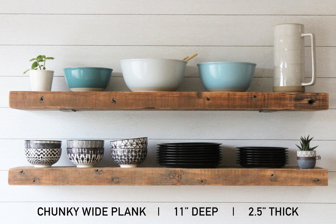 Deep Floating Shelves Kitchen Dishes Low Profile Brackets Etsy