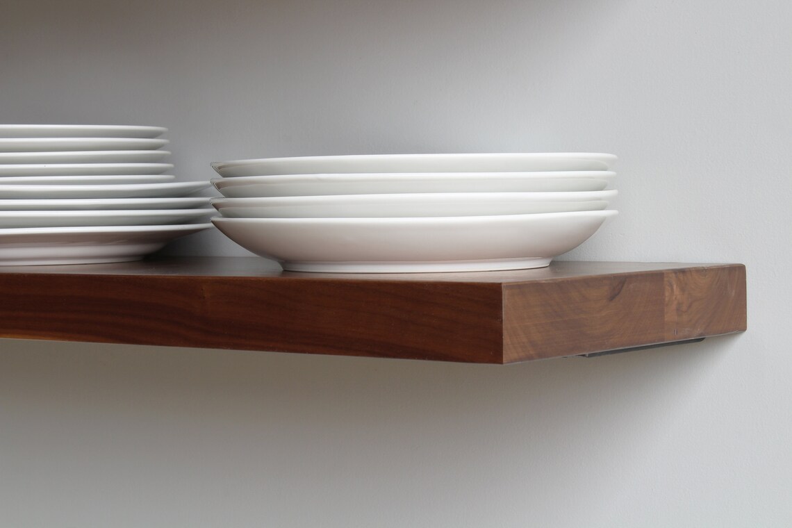 Black Walnut Floating Shelves Deep Kitchen Dishes Modern Etsy