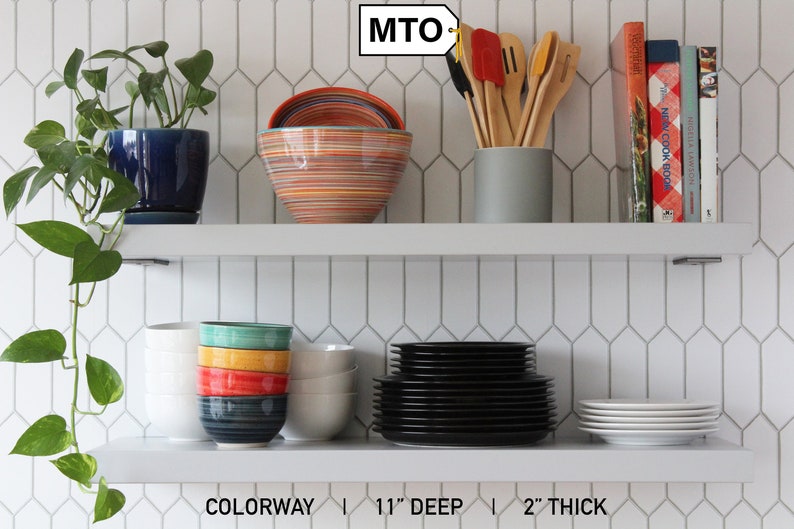 Painted Colored Floating Shelves, Kitchen, Dishes, Deep | White, Gray, Charcoal, Black | MTO Colorway | Handcrafted in Lancaster, PA 