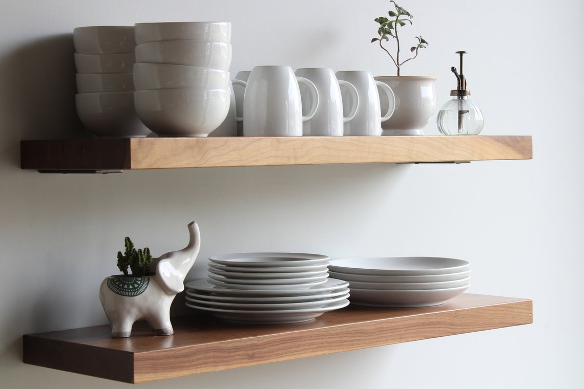 Black Walnut Floating Shelves Deep Kitchen Dishes Modern Etsy