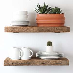 Reclaimed Barn Wood Deep Floating Shelves | 2" Barn Plank | Amish Handcrafted | Set of 2 | Low Profile Brackets image 2