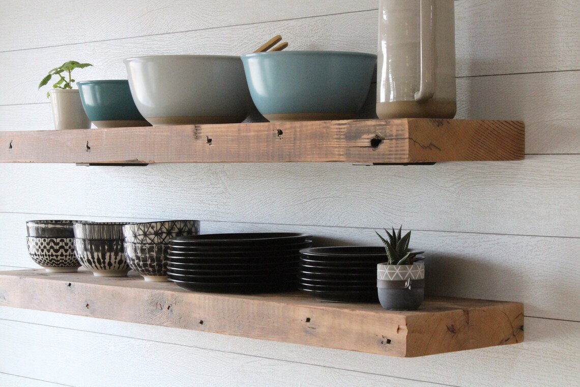 Deep Floating Shelves Kitchen Dishes Low Profile Brackets Etsy