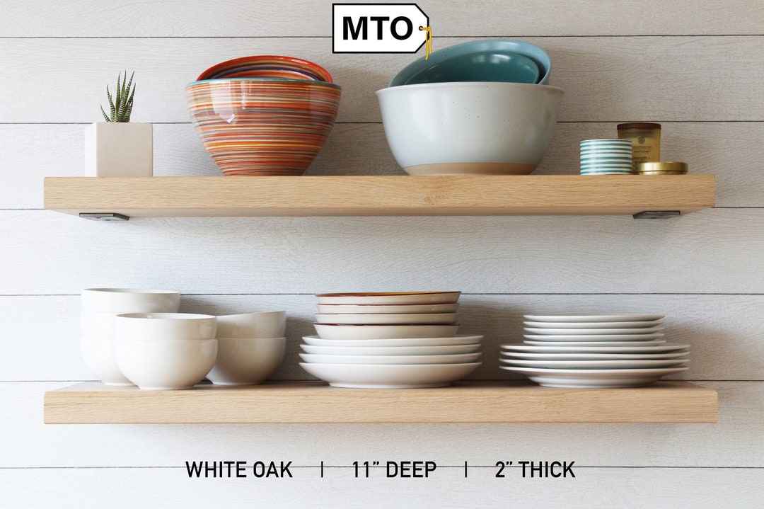 White Oak Floating Shelves Deep Kitchen Dishes Modern Etsy