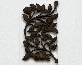 Cast Iron Wall Hanging Decor, 35cm x 20cm Cast Iron Wall Pediment, Architectural Salvage Patio Wall Decor, Wrought Iron Floral Motif