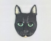 Vintage Ceramic Cat Face, Black Cat Mask, Home Decor, Cat Wall Mask, Handcrafted Hand Painted Ceramic Kitty, Cat Head