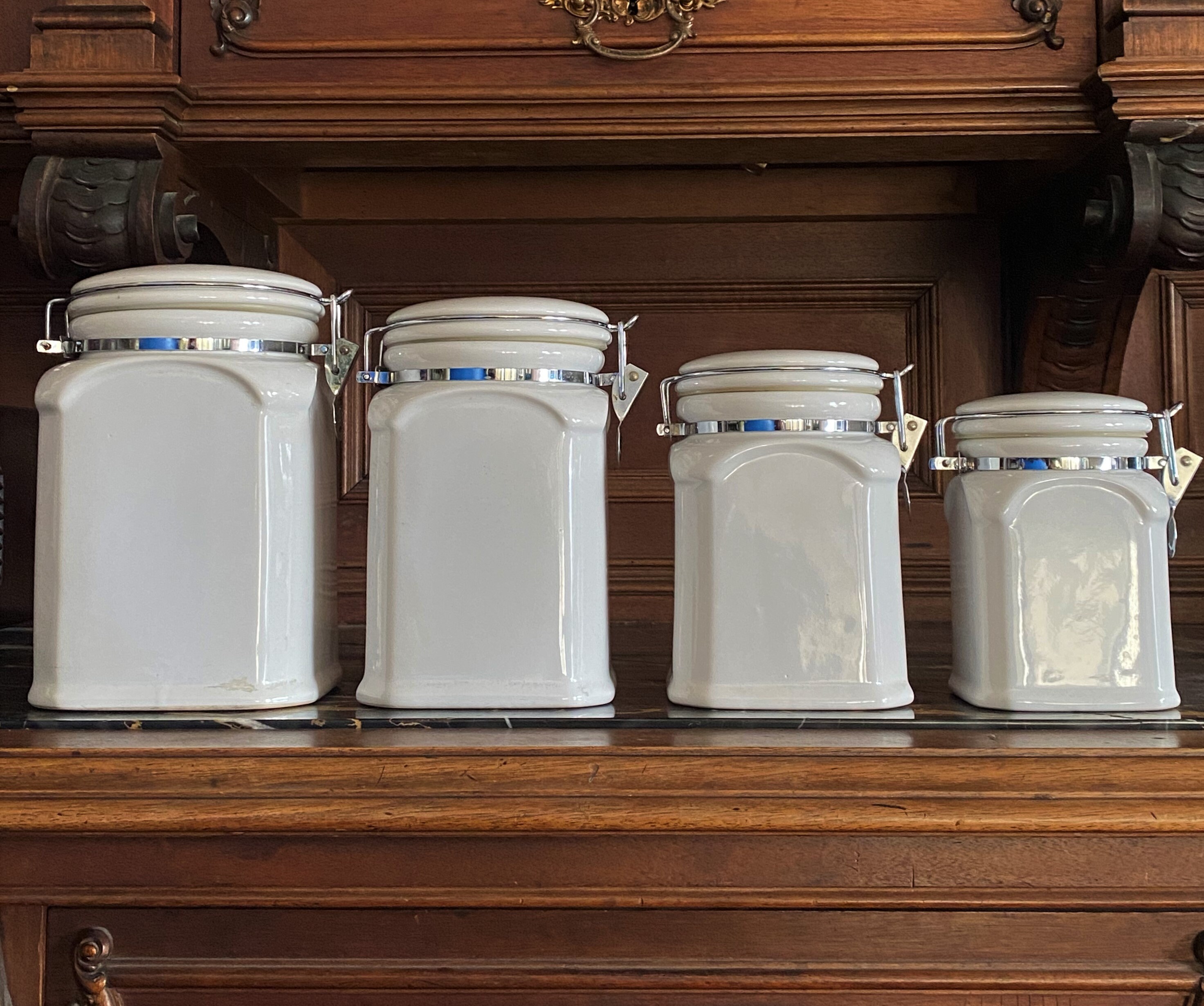 Mason Jar Kitchen Canister Set 4 Pc Jumbo Glass Jars Storage Airtight Clamp  Lid