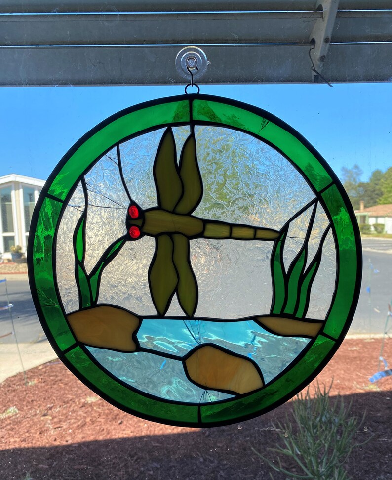 Stained Glass Dragonfly Yard Art Glass Dragonfly Suncatcher Etsy