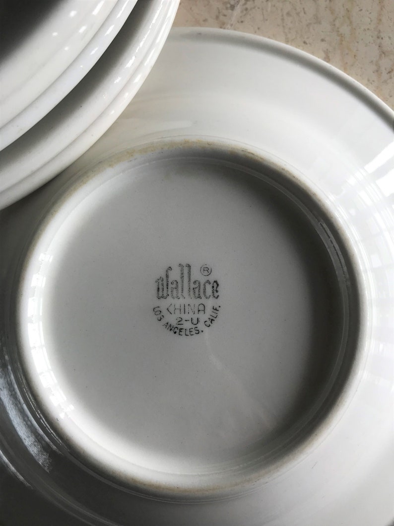 1950s Ceramic Soup Cereal Dessert Bowl 2U Vintage Replacement China Made in USA Wallace China Restaurant Ware Blue Stripe Bowls Set Of 6