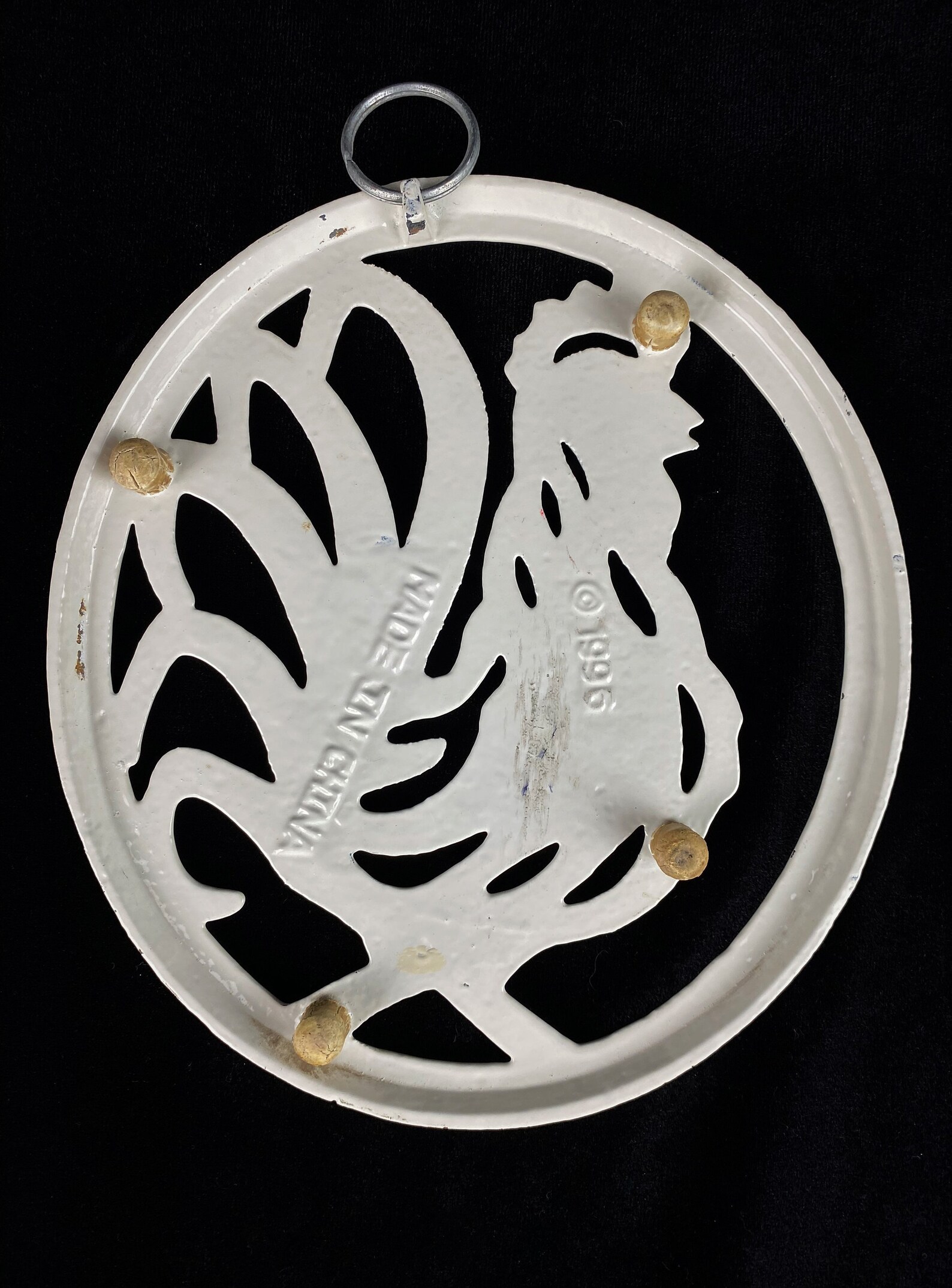 Trivet Cast Iron Rooster Vintage Trivet, White Enamel Trivet, Rustic
