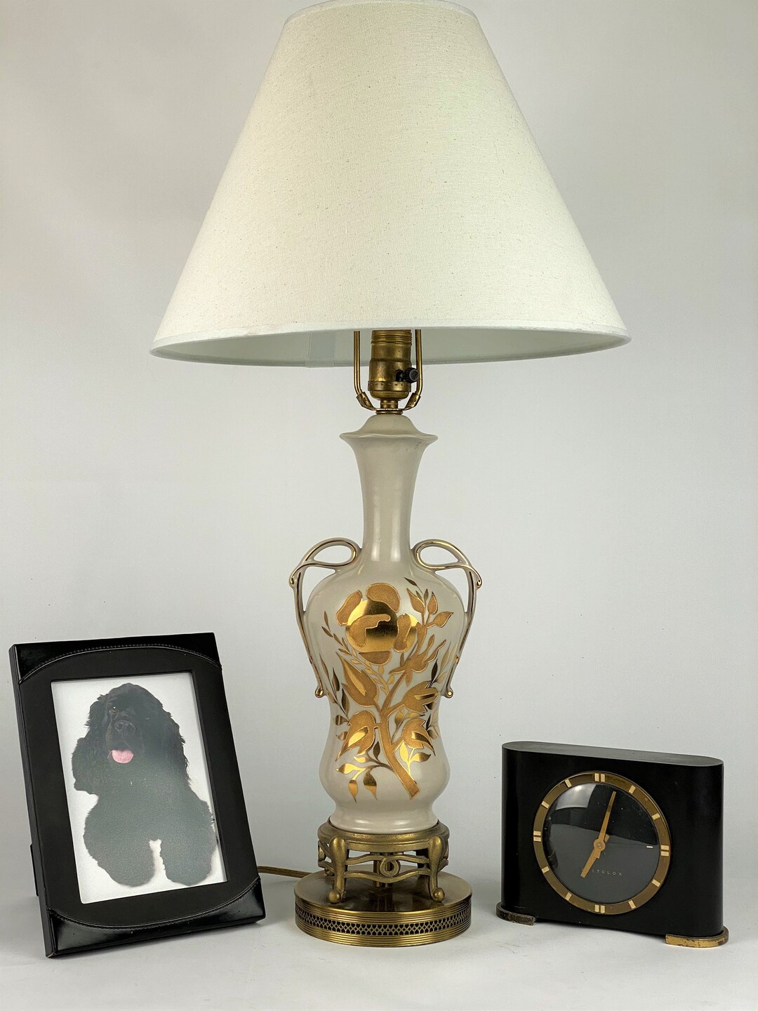 Table Lamp Bavarian Triplex Hand Painted Ivory Porcelain Accent Lamp ...