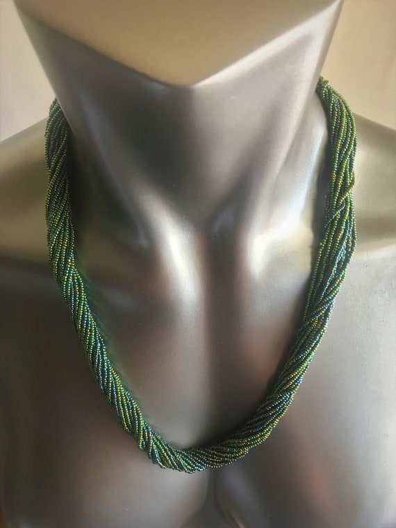 Iridescent Green and Blue Round Glass Beads, 58cm… - image 3