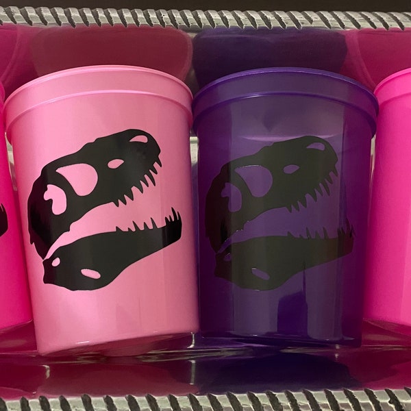 Dinosaur 16oz Reusable Stadium Cups Girl Birthday Party Favors Pink Purple