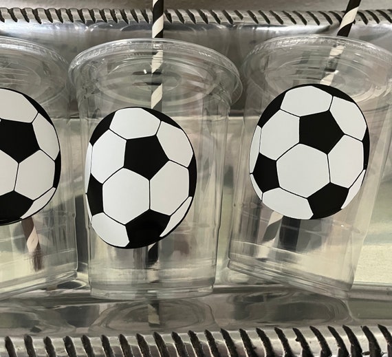 Soccer Ball Disposable Plastic Cups With Lids and Straws Party Favors 