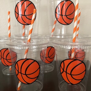 Basketball Party Cups Birthday Basketball Party 16oz  Disposable cup with lid and straw Sports Birthday Decor Tableware  Baby Shower Hoops