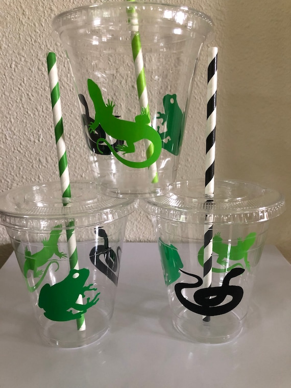 Reptile Party Cups 12oz Disposable Cup With Lid and Straw Snakes