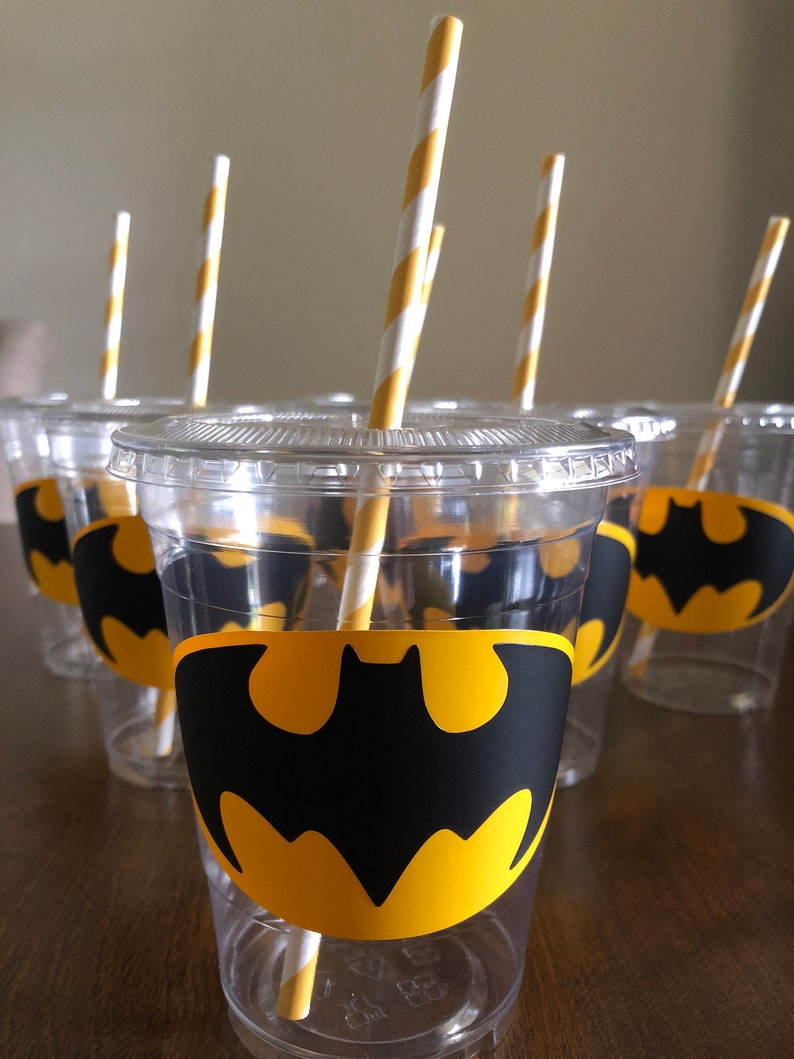Batman Birthday Party Disposable Plastic Cups with lids 16oz Etsy