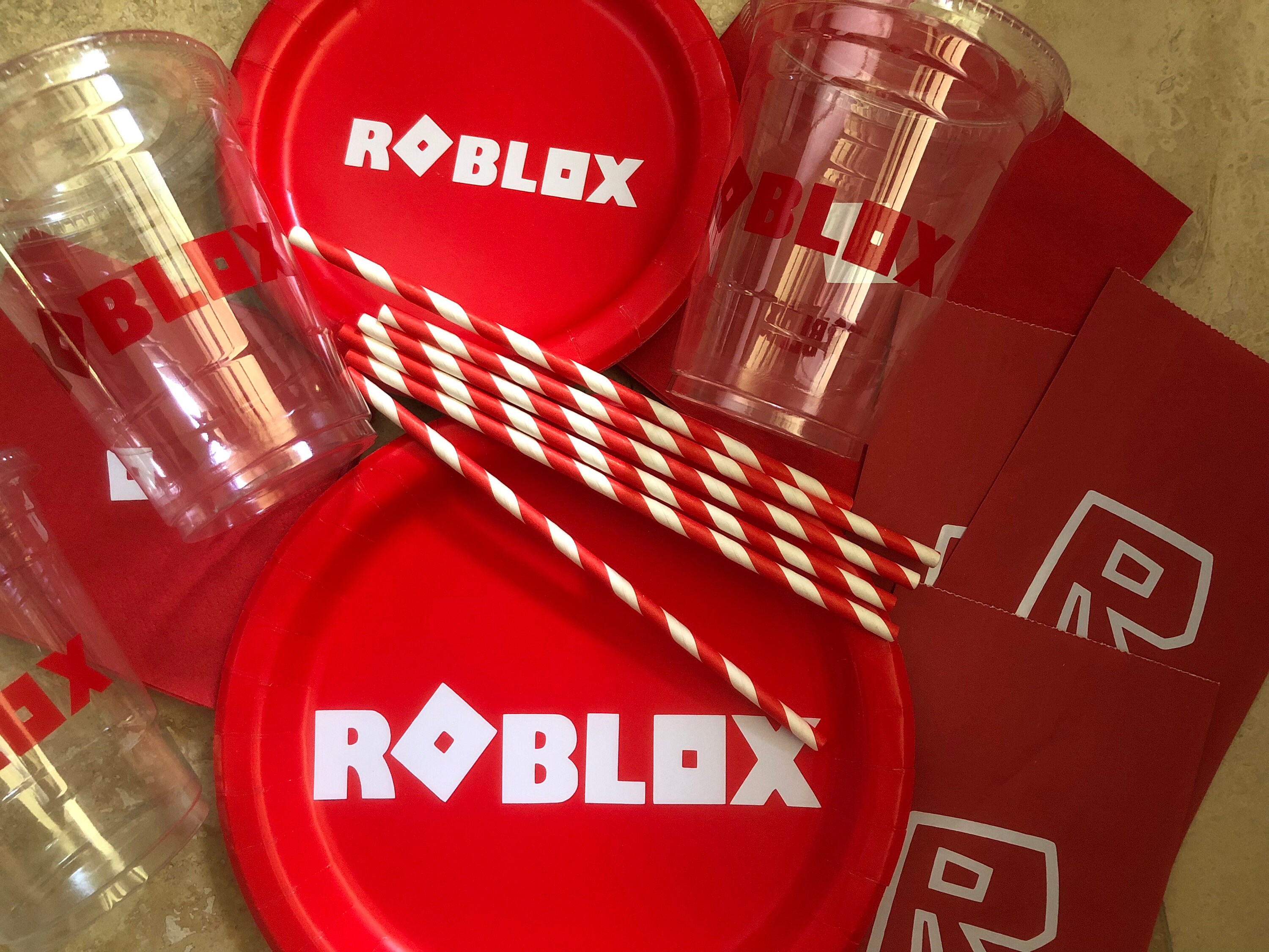 Red Roblox Birthday Party Pack Plates Cups Napkins Favor Bags Etsy