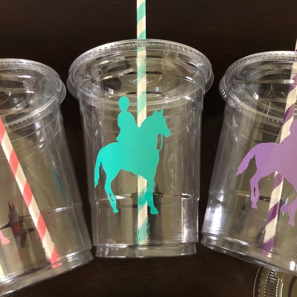 Horse Equestrian Birthday Party  Party Disposable  Plastic Cups with lid 16oz  Baby Shower Party decor  Riding supplies